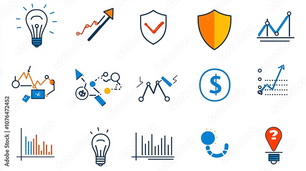 Poster Pixel Perfect Line Icon Set with Editable Stroke for Risk Management Financial Data Visualization and Business Analytics Infographics