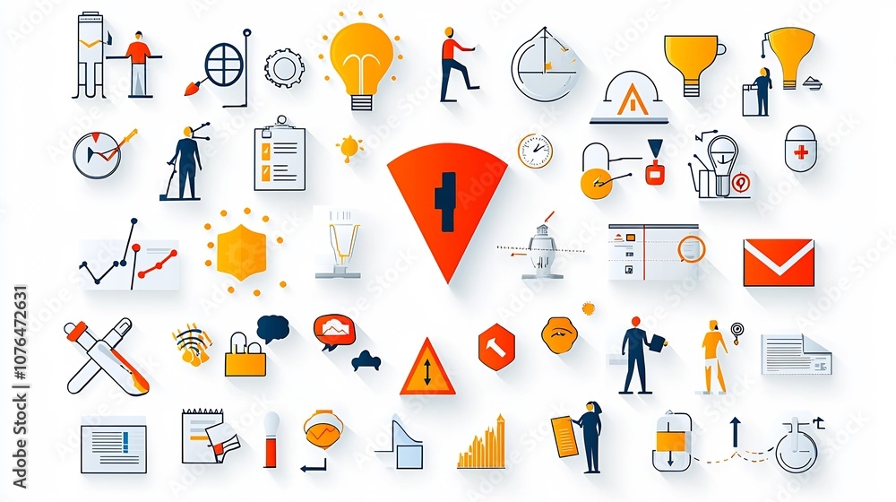 Poster Pixel Perfect Icon Collection Representing Comprehensive Risk Management Themes Including Warnings Protection Assessments and Strategies for Secure Resilient and Adaptable Organizations