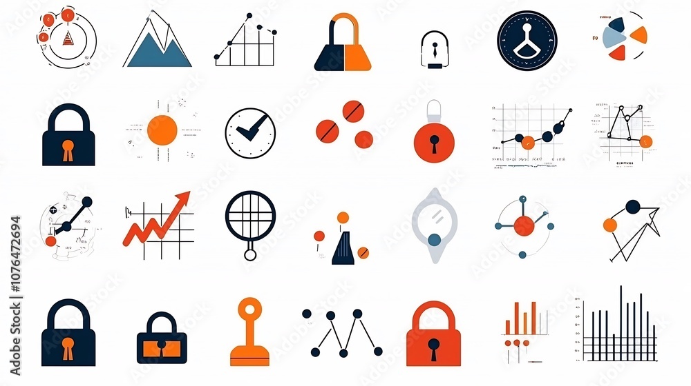 Aufkleber Scalable set of pixel perfect icons with editable stroke showcasing symbols for risk management data security and business analytics   ideal for web and mobile app interfaces infographics