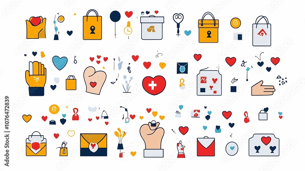 Aufkleber a collection of icons symbolizing charity events including hands holding hearts giving hands and don