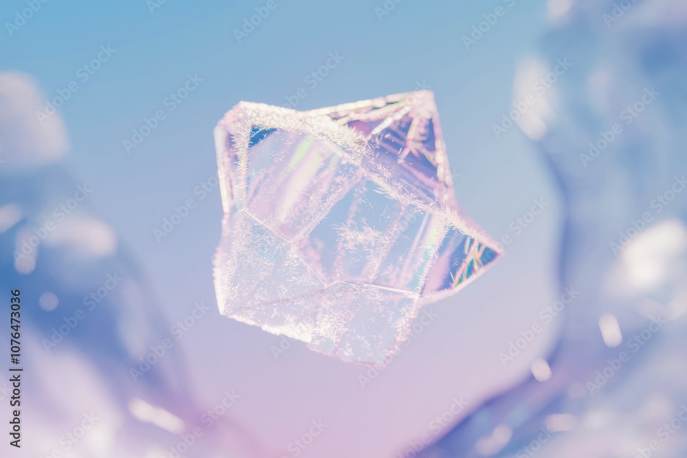Poster a close up of a crystal with a soft pastel background.