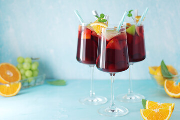 Glasses with traditional Spanish drink Sangria