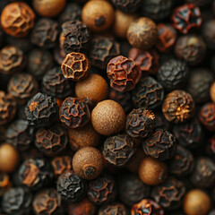 Pepper, allspice peas or myrtle pepper in the background.