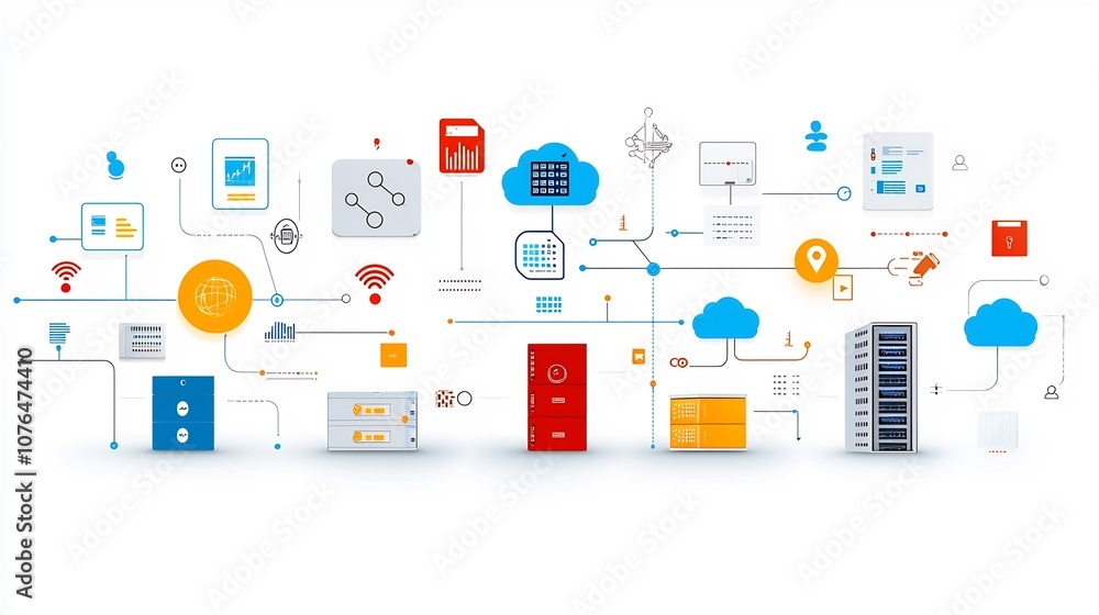 Leinwandbilder Sleek and Minimalist Icons Showcasing Cloud Based Management Capabilities Automated Workflows and Scalable Storage Solutions for Efficient IT Infrastructure