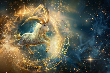 Astrological abstract composition with Capricorn zodiac sign symbol