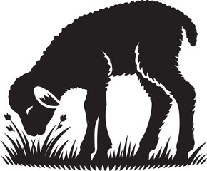 silhouette of lamb eating grass vector art illustration