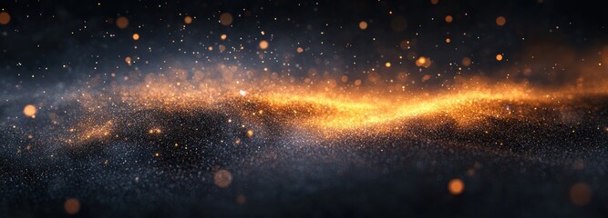 Abstract Background of Golden Dust Particles and Bokeh Lights