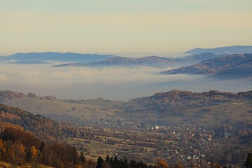 View towards Istebna from the Ochodziat mountain. Poland