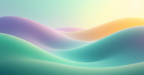 Fototapeta premium A serene, pastel-toned abstract landscape with smooth, flowing waves of soft colors blending seamlessly into one another, evoking calm and tranquility.