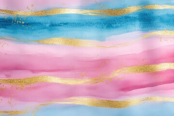 Watercolor Background with Gold Glitter and Pink and Blue Swirls