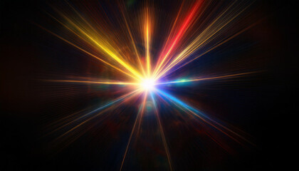 Fototapeta premium Lens flare abstract effect on black background. Abstract Sun burst, sun flare nature abstract rainbow colorful backdrop, blinking sun burst, lens flare optical rays.