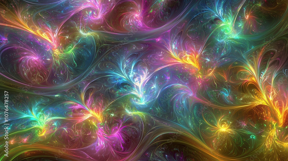 Poster colorful abstract digital design with swirling patterns and vibrant hues