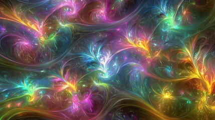 Colorful abstract digital design with swirling patterns and vibrant hues
