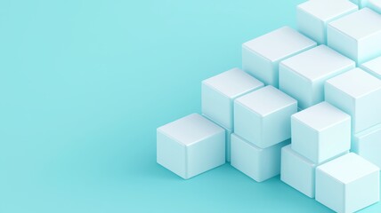 Obraz premium A composition of light blue cubes arranged in a playful manner against a turquoise backdrop creates a modern, minimalist aesthetic.