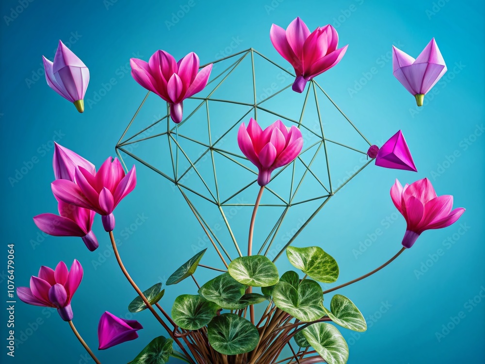 Poster geometric line art collection featuring png cyclamen objects and clean organizational structures in 