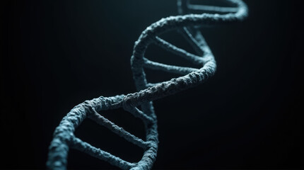 A hyper-realistic close-up view of a stylized DNA spiral on a black background