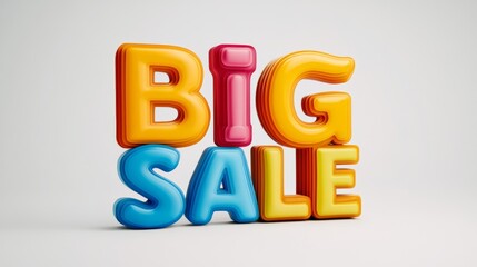 Large, playful 3D "Big Sale" text in colorful, editable font, with realistic shading on a clean white backdrop.