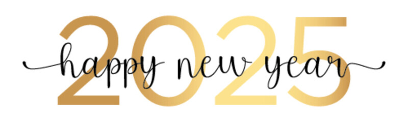 HAPPY NEW YEAR 2025 black and gold vector brush calligraphy banner