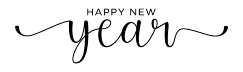 Fototapeta premium HAPPY NEW YEAR black vector brush calligraphy banner