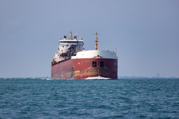 Approaching cargo ship on the great lakes.