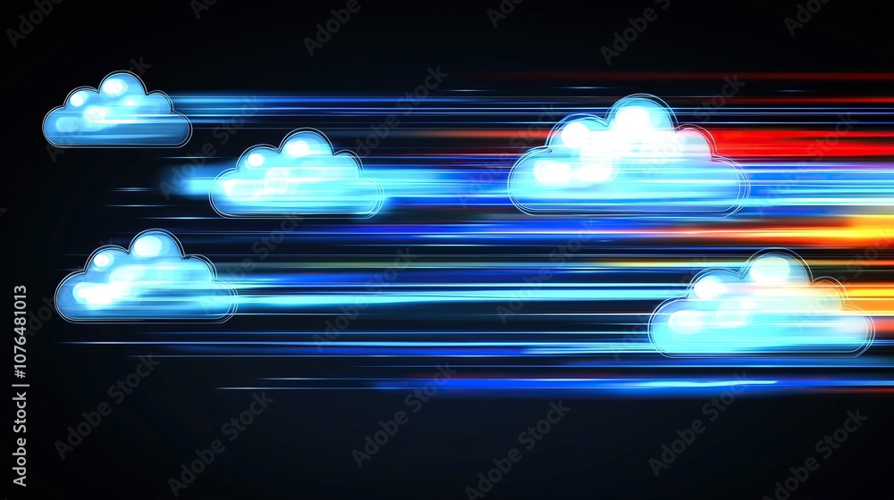 Poster Abstract clouds with vibrant streaks of color on dark background