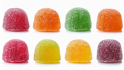 Collection set of sugar-coated gummy candies isolated on transparent or white background