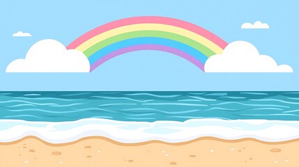 Fototapeta premium Rainbow Over a Beach with Blue Ocean Water