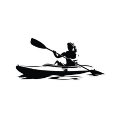 A woman is paddling a kayak. She is wearing a ponytail. The kayak is in the water