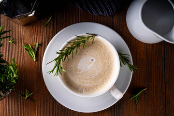 Scented aromatic rosemary coffee latte