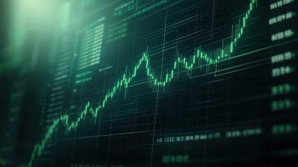 Obraz premium Green stock chart growth on dark background, bull market, finance, investment, trading analysis