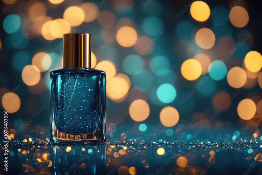 Poster a bottle of perfume placed on a table, ready for use