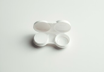 White contact lens case on plain background for eye care essentials