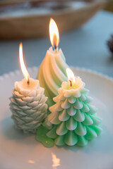 Decorative New Year, Christmas candles with winter theme