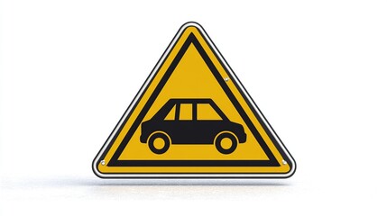 Yellow Warning Sign With Car Silhouette