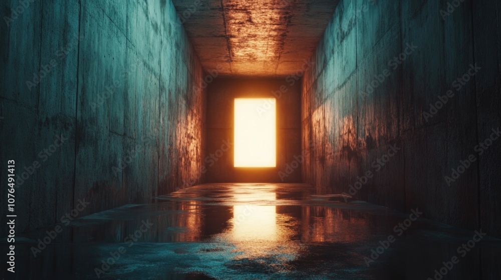 Aufkleber A dimly lit hallway with a single light source at the far end, creating a sense of anticipation and curiosity