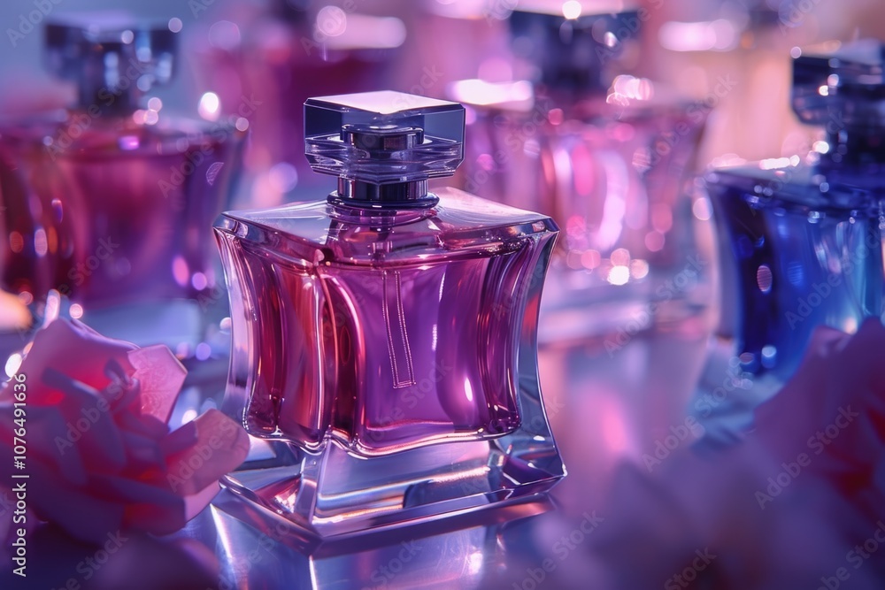 Poster A collection of perfume bottles arranged neatly on a table