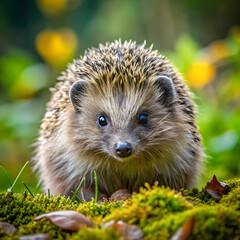 Naklejka premium curious wild hedgehog exploring the outdoors in a natural setting