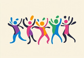 colorful illustration of dancing people in bright background, celebration concept