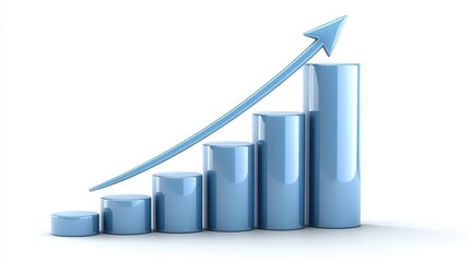 Upward growth trend, blue bar chart illustrates positive business performance and financial progress
