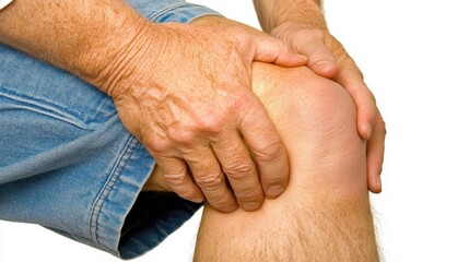 Fototapeta premium Man holding knee in pain, discomfort, medical concerns, and potential injury seeking relief treatment options