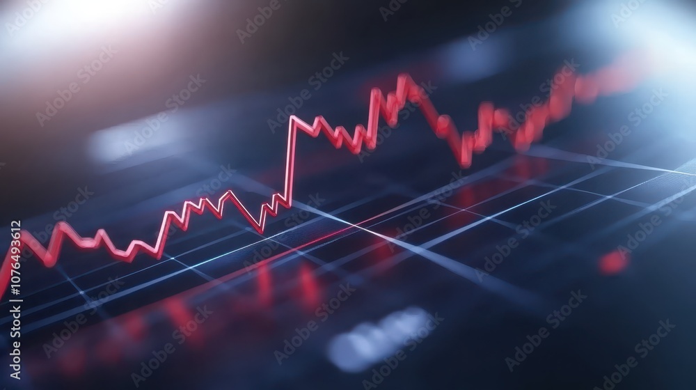 Poster dynamic red and black background line graph illustrating data analysis market trends for business fi