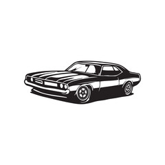 American 70s customized muscle car  line art silhouette vector  on a white background