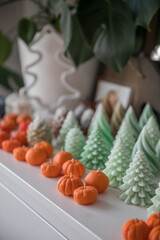 Decorative New Year, Christmas candles with winter theme