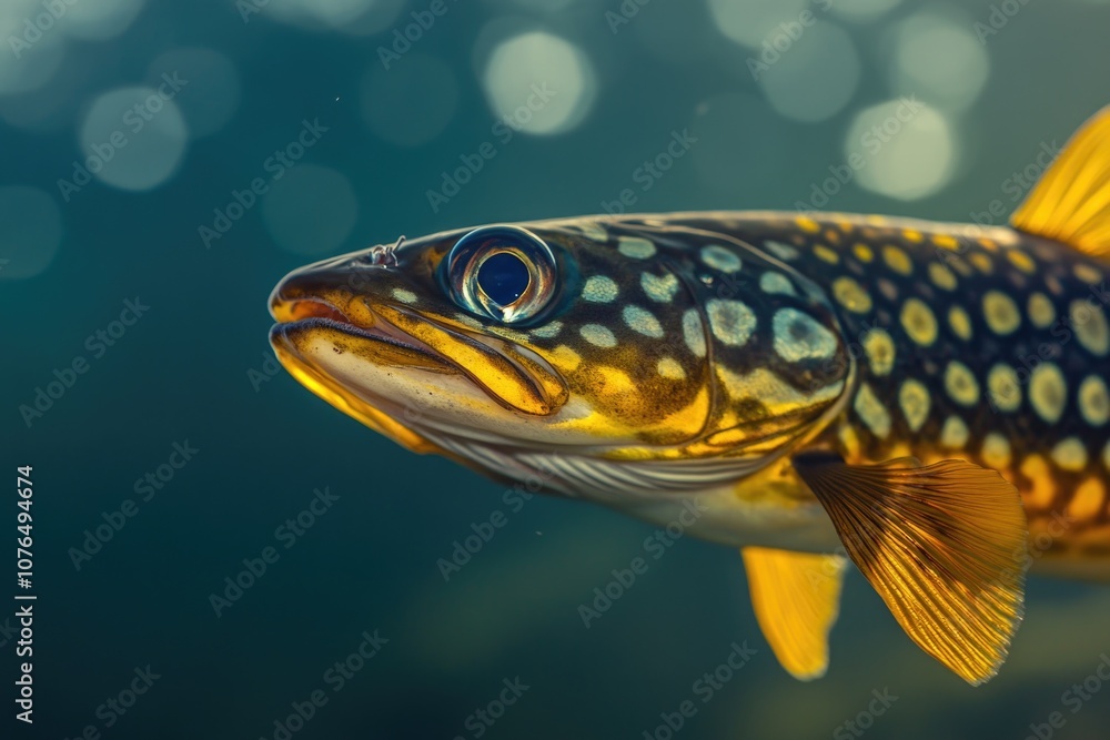 Poster a close-up shot of a fish with a blurry background, suitable for use in various designs and illustra
