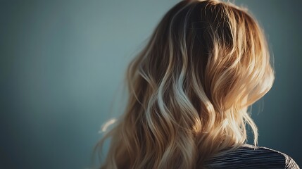 Naklejka premium Blonde woman's wavy hair against a teal backdrop