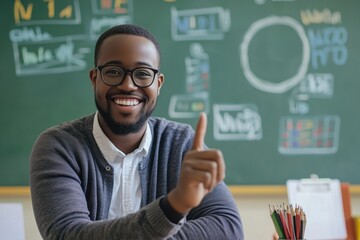 Happy satisfied math teacher in elementary class