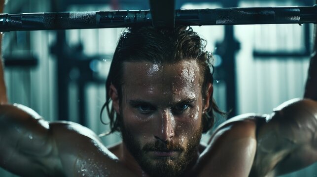 A person holding a bar above their head, ideal for use in sports or fitness concepts