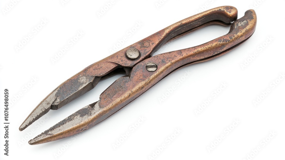 Poster a close-up shot of a pair of pliers sitting on a white surface, ideal for use in tutorials or produc