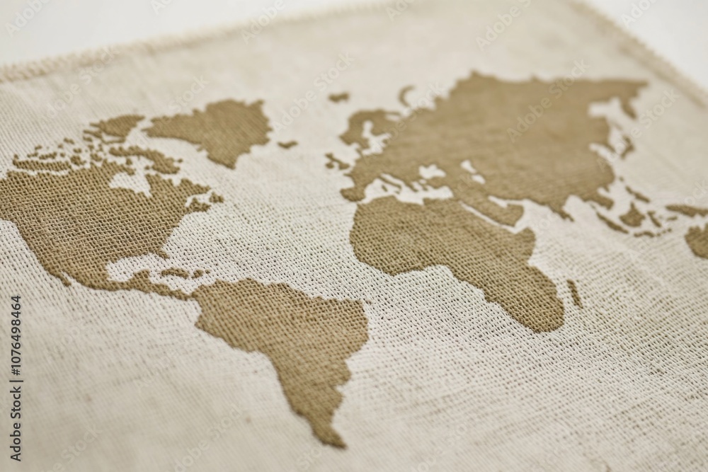 Poster a close-up view of a map of the world, suitable for use in presentations or as a decorative element
