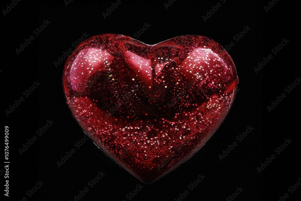Poster a simple and bold illustration of a shiny red heart against a dark background
